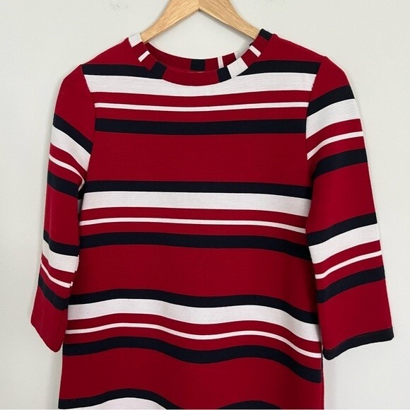 Zara Red Black and White Striped 3/4 Sleeve Shift Dress, Size S - Picture 3 of 12